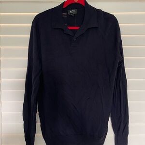 A.P.C. Navy Blue Knit Polo Sweater